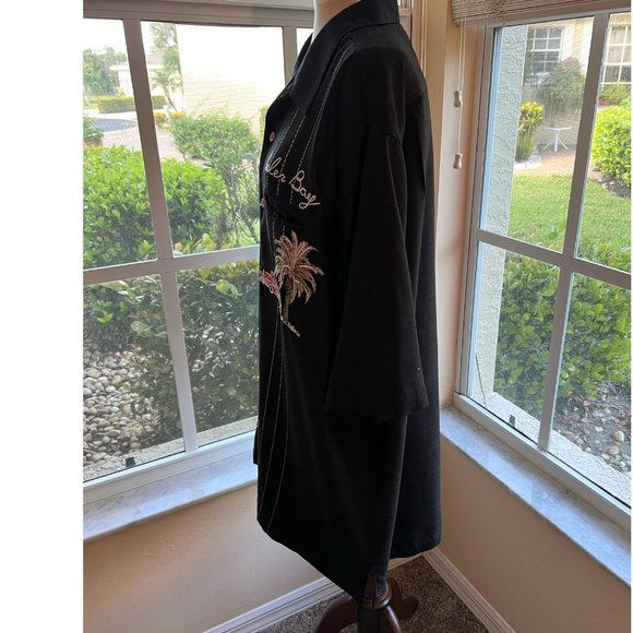 KEEBLER BAY Hawaiian black. shirt in size XL palm trees tropical  drinks Woodie - Picture 3 of 12